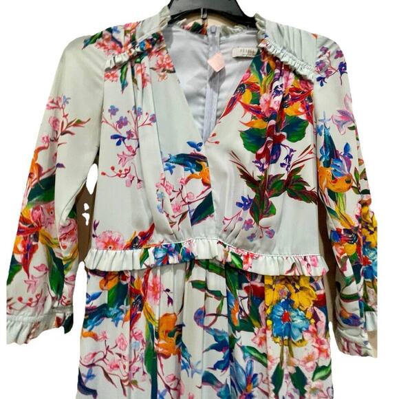 HUNTER BELL MIDI DRESS WILDFLOWER TROPICAL RUFFLE EMBELLISHMENT SZ 4 RELAXED - Picture 9 of 16